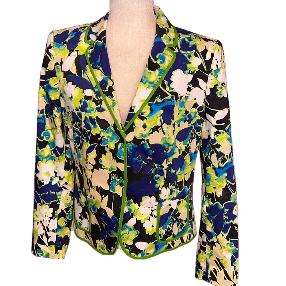 T Tahari Floral Print Blazer in Navy, Lime & Cream